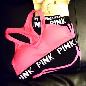 Stylish Black Pink Sports Bra + Shorts Active Set